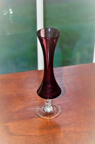 Amethyst Purple Crystal Blown Glass Footed Vase 8.  25 " Bud Vintage