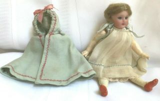 Antique Bisque Doll Head German Composition Body Sleep Eyes Teeth Red Shoes Lace