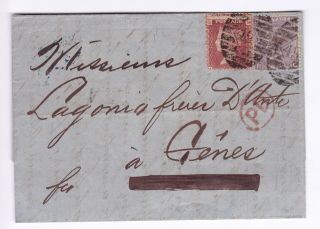 Gb.  Qv.  Sg 43,  1d Red & 6d On Entire To Genoa,  Italy.  1867.