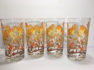 4 Vtg Libbey Drinking Glasses (m.  Petti) Retro Yellow Orange Brown Flowers