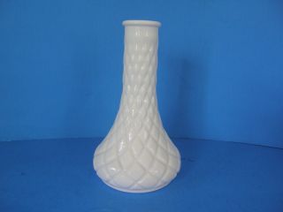 Vintage White Milk Glass Bud Vase Decorated In Diamond Pattern 6 " Tall