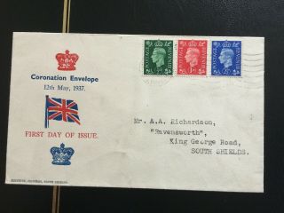 Gb 1937 Coronation Fdc With Kgvi 1/2d,  1d & 2 1/2d To South Shields
