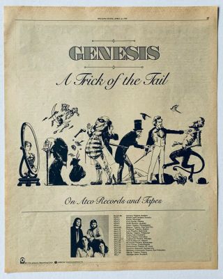 Genesis 1976 Vintage Poster Advert Trick Of The Tail Concert Tour