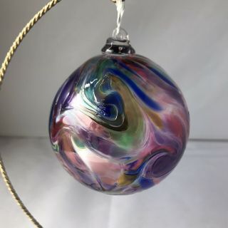 Hand Blown Art Glass Witch Ball Calico Ornament Sun Catcher Blues Pinks