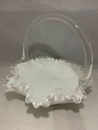 Vintage Fenton Silvercrest White Milk Glass Ruffled Basket Bowl Candy Dish.  No.  2