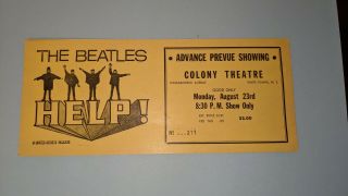 1965 The Beatles Help Movie Prevue Ticket Theater York John Lennon Ringo