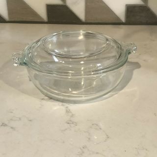 Pyrex Clear Glass Casserole Bowl Dish Vintage 019 With Lid 20 Oz.  Euc