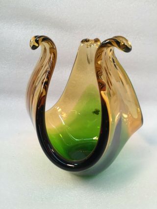 Art Glass Amber & Green 3 Sided W/curved Hooks
