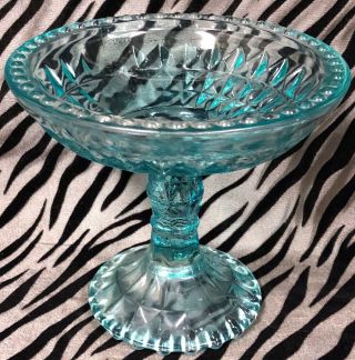 1 Jeannette Windsor Blue Round Compote 5 & 3/8 Inches Tall