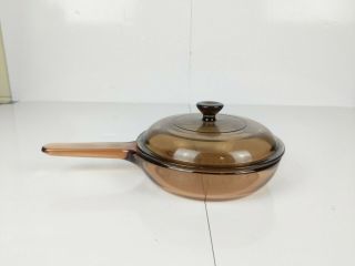 Corning Ware Pyrex Amber Visions 7 " Waffle Bottom Skillet W/ Lid Made In France