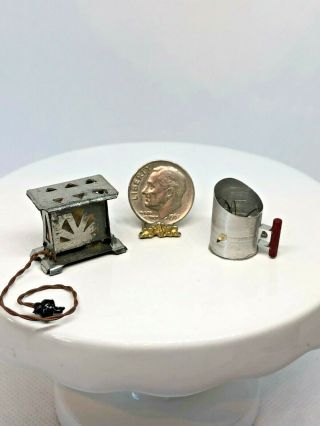 Dollhouse Miniature Victorian Metal Toaster W/plug And Flour Sifter 1:12