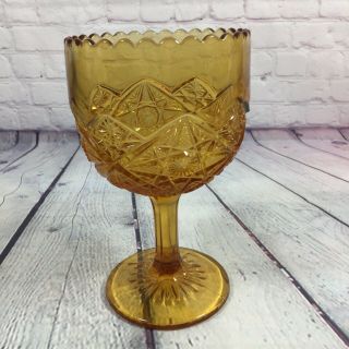 Vintage Footed Goblet Large Amber Pressed Glass 4 Seams - 8 " Tall X 5 " Diam.