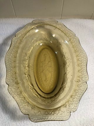 Vintage Yellow Federal Glass Depression Oval Serving Bowl 7.  25 X 10