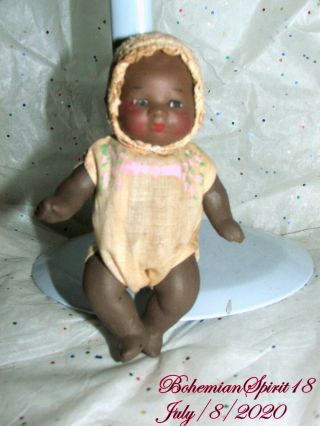 Vintage Baby African American Double Jointed Handmade Outfit Bisque 4  Doll