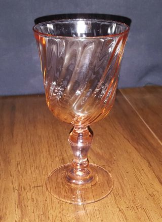 Vintage Pink Rosaline Swirl Glass Water Goblet Stemware France Arcoroc