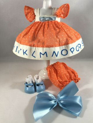 1953 Rare Orange Abc Vogue Tag Ginny Dress W - Bloomers,  Socks Shoes Bow (no Doll)