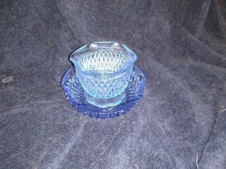 Vintage Indiana Glass Mayonnaise Bowl And Underplate In Ice Blue Diamond Point