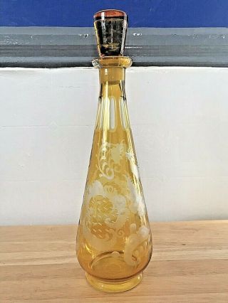 Vintage Egermann Cut To Clear Amber Decanter