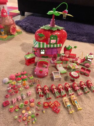 Strawberry Shortcake Dolls Hasbro Berry Cafe Scooter Car Pets Food 100,