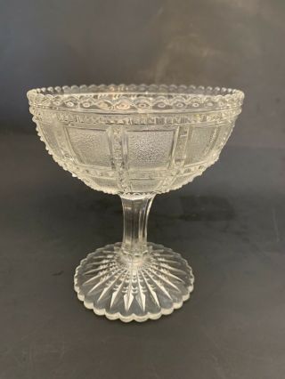 Vintage Imperial Glass Beaded Block Clear 1920s 4 3/4” Compote Hard To Find
