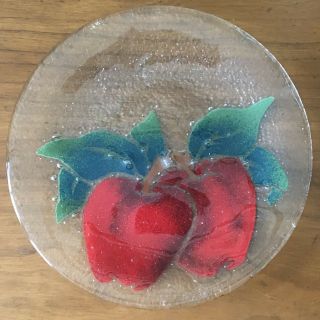 Vintage Retired Peggy Karr Fused Art Glass Signed 8 " Red Delicious Apples Plate