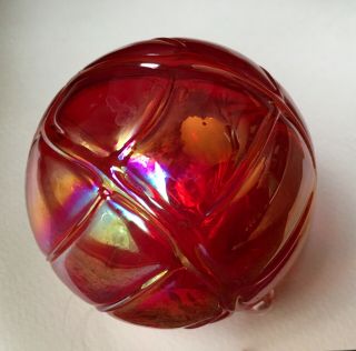 Hand Blown Glass Ball Sphere Globe Christmas Ornament Iridescent Red Fuchsia 3”