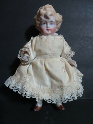 Antique 6” All Bisque Doll Molded Hair Jointed Arms & Legs Marked 5 Germany