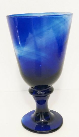 Cobalt Blue Swirled Pattern Glass Stemmed Goblet Anchor Hocking 12 Oz Pre - Owned