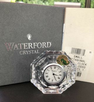 Waterford Crystal Silver Octagonal Desk Clock Paperweight 2 - 3/4 " W/ Box