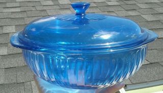 Vintage Cobalt Blue Pyrex Ribbed Casserole Dish With Lid 2 Qt 024 - S