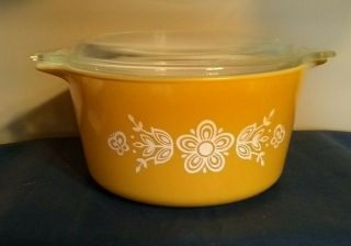 Htf Vintage Pyrex Butterfly Gold Casserole 473 With Lid 1 Quart