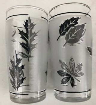 2 Vintage Silver Foliage Libbey 4 " Juice Glass Silver Leaves Frosted Swanky Swig