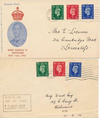 Gb 1937 (10th May) Kgvi 1/2d,  1d & 21/2d On Illustrated Fdc,  Cat £50,  Plain