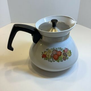 Corning Ware Tea Pot P - 104,  Spice Of Life,  6 Cup W/silver Lid Vintage,  Vg
