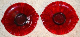 2 Vintage Mid - Century Ruby Red Glass Anchor Hocking Candy,  Cookie,  Plate Dish