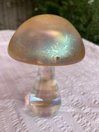 Heron Art Glass Pink/peach Iridescent Glass Mushroom Paperweight 14cm