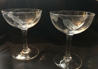 Vintage Crystal Etched Champagne Glasses Set Of Two
