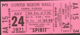 Spirit Concert Ticket 7/24/71 Curtis Hixon Hall Tampa,  Florida