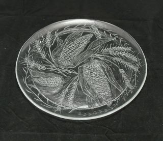 Vintage Pressed Glass Round Serving Platter Relish Dish With Corn Design 12 "
