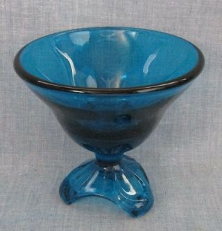 VIKING GLASS EPIC DRAPE THREE TOED ARCHED FOOT BLUENIQUE CANDLE BOWL 2