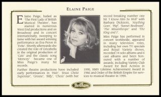 Singer & Actress ELAINE PAIGE OBE Signed 2001 GB Cats & Dogs Benham Ltd Edt FDC 3