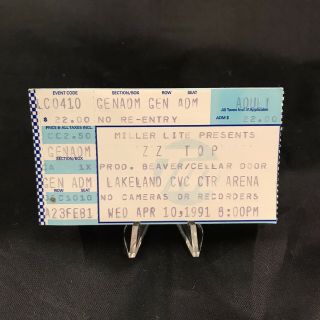 Zz Top Lakeland Civic Center Arena Florida Concert Ticket Stub Vtg April 10 1991