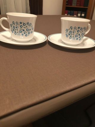 Corelle By Corning Blue Heather Coffee Cups With Saucers & Set Of 2 Vintage 70’s