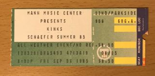 1985 The Kinks Philadelphia Concert Ticket Stub Word Of Mouth You Really Got Me