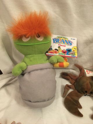 Tyco Sesame Street Beans Oscar The Grouch Bean Bag Plush Toy With Hang Tag 1997