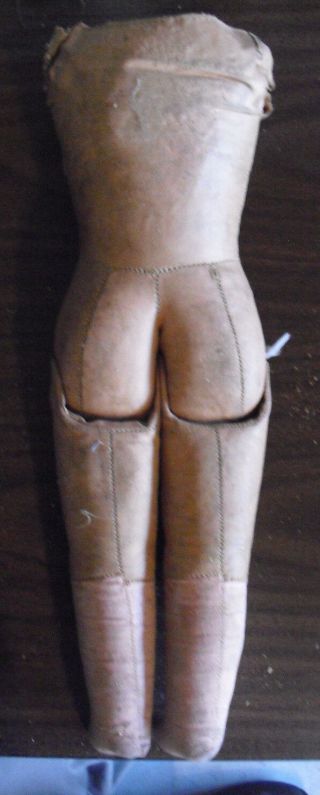 Vintage 1920s Germany Label Leather Cloth Doll Body 13 1/2 