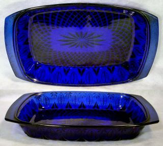 Avon Cobalt Blue Glass Royal Sapphire Casserole Baking Dish Pan Baker Tray Plate