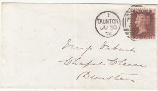 Qv Penny Red [plate 169] Cover: Taunton - Dunster - Washford,  30 Jun - 1 - 2 July 1874