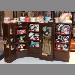 Dollhouse Sewing Shop Wood Display Shelving Unit Handmade Ooak Filled - Wall A
