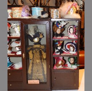 Dollhouse sewing shop wood display shelving unit handmade OOAK filled - wall A 3
